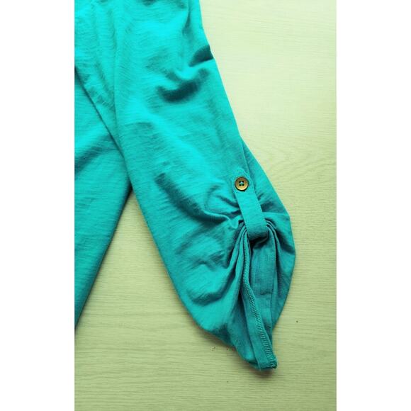 TOP/BLOUSE-COLDWATER CREEK-Turquoise-Roll Tab Sleeves-Pleated Back-Size XL - Picture 4 of 16